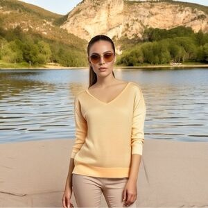 Women’s Sweater ZARA Knit Sweater Yellow V-Neck Long Sleeve Pullover Top